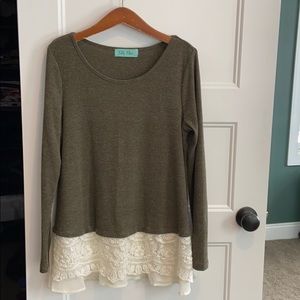 Olive green tunic with lace underlay size small